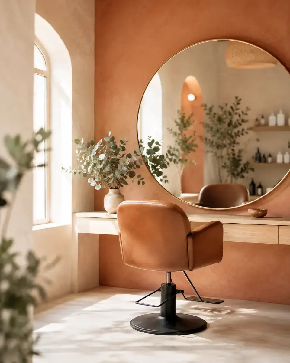 Interiorul salonului Atelier Mira, lumină caldă naturală